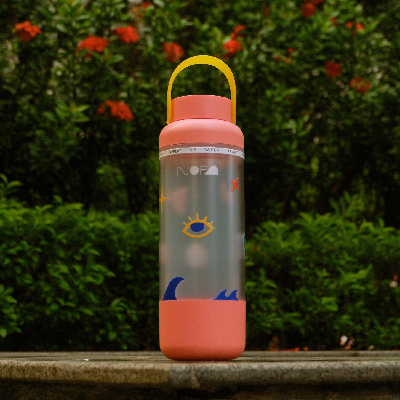 Pink Nopa Move bottle decorated by Summer vibe stickers set